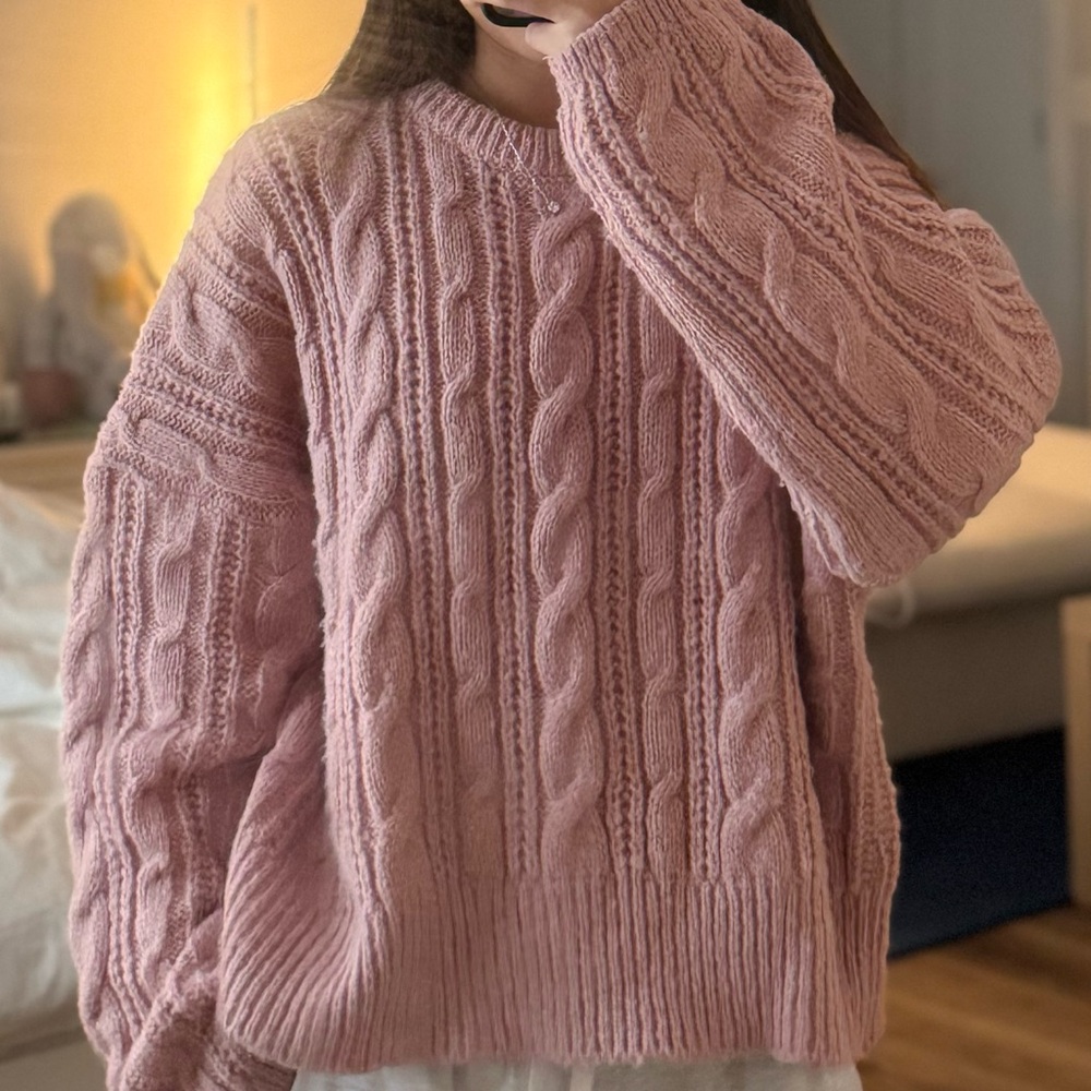Cozy Pink Cable Knit Sweater